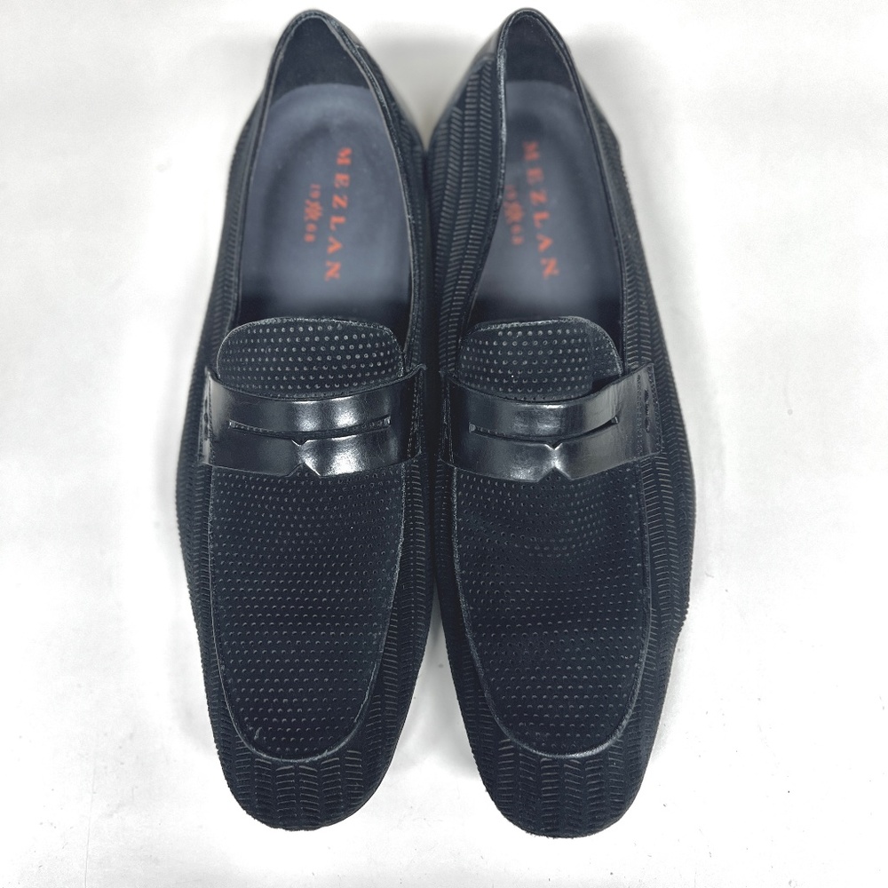 Mezlan "Rogier" 5890 Black Genuine Burnished Patterned Suede Penny Loafer 12D - Picture 4 of 12